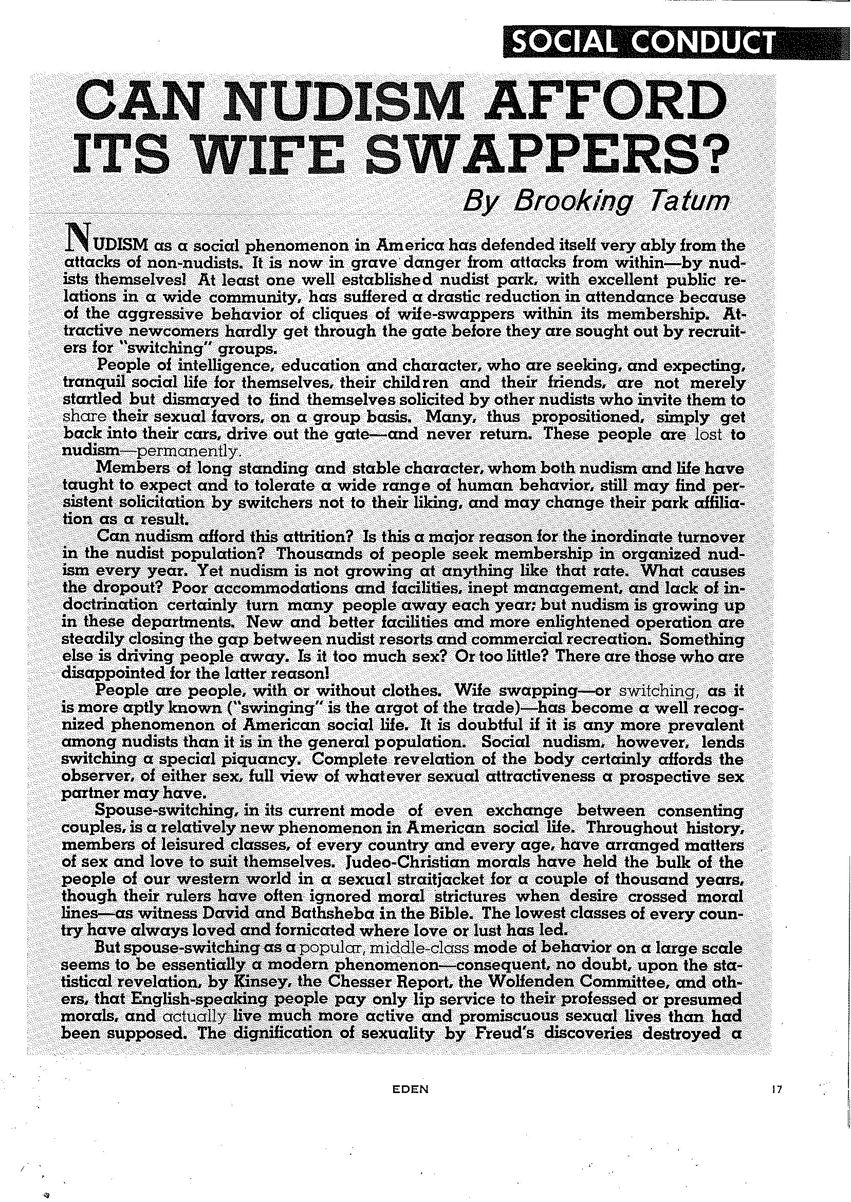 Can Nudism Afford Its Wife Swappers? (1964)