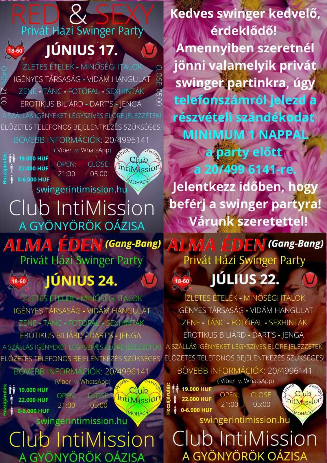 Club IntiMission: Privát Házi Swinger Party - Június 17. - Július 22